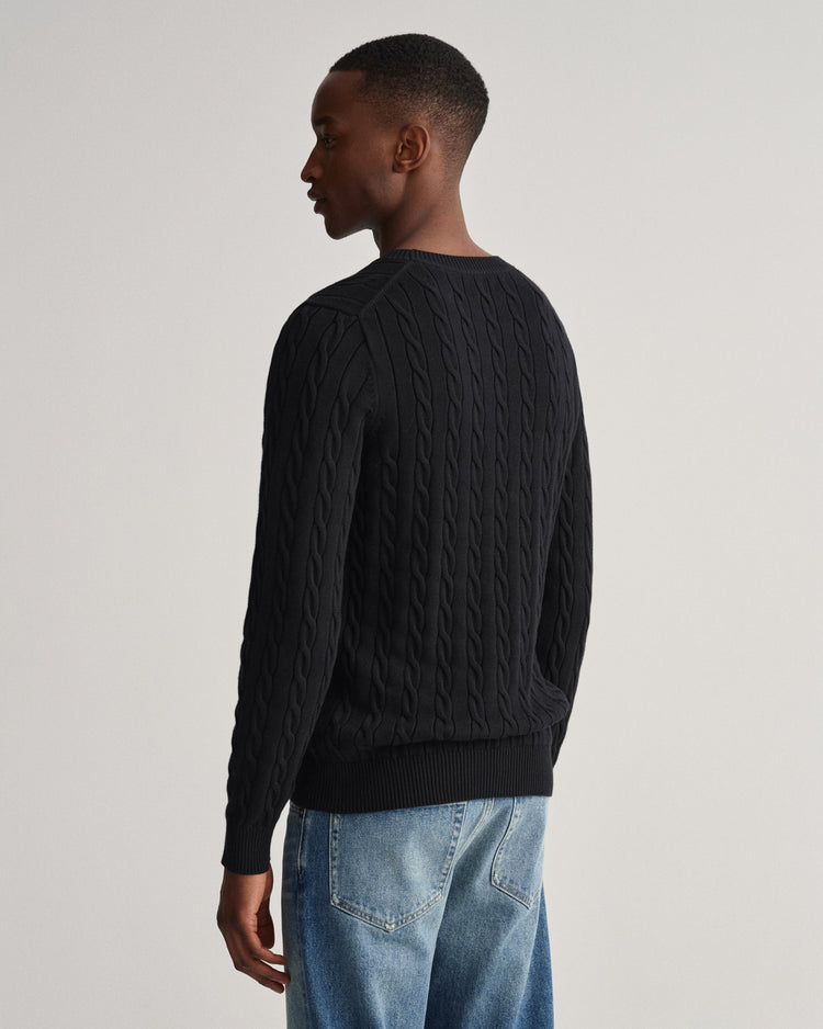 Męski sweter bawełniany z okrągłym dekoltem o splocie warkoczowym