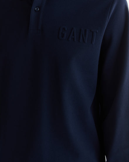 Polo męskie z nadrukiem z długim rękawem regular fit granatowe