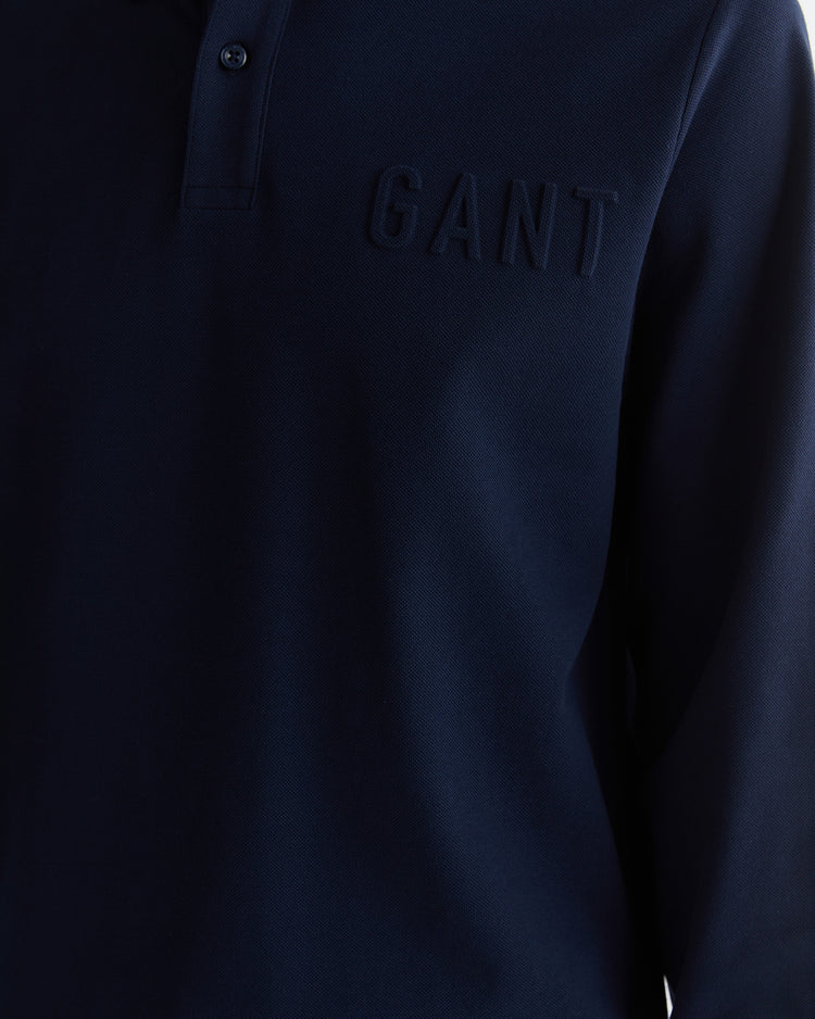 Polo męskie z nadrukiem z długim rękawem regular fit granatowe