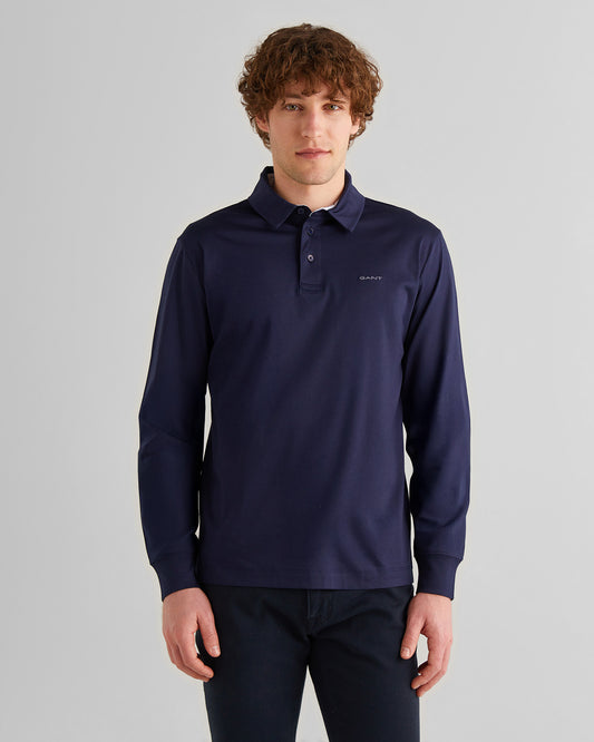 Koszulka polo męska z długim rękawem regular fit granatowa