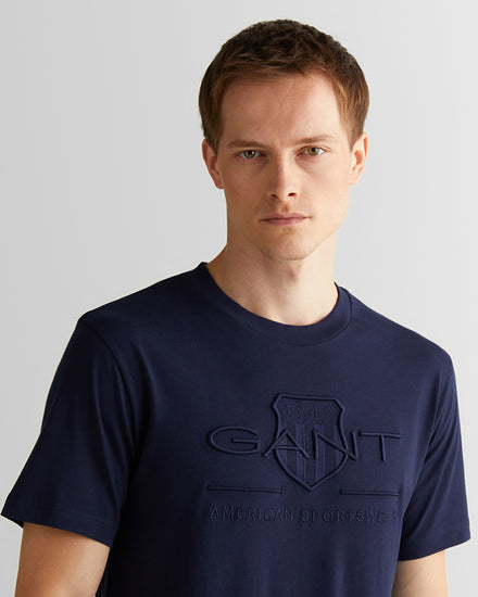 T-shirt męski z okrągłym dekoltem regular fit granatowy