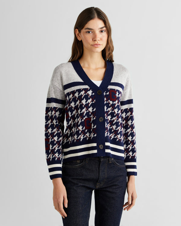 Sweter rozpinany damski z dekoltem V z nadrukiem z długim rękawem relaxed fit