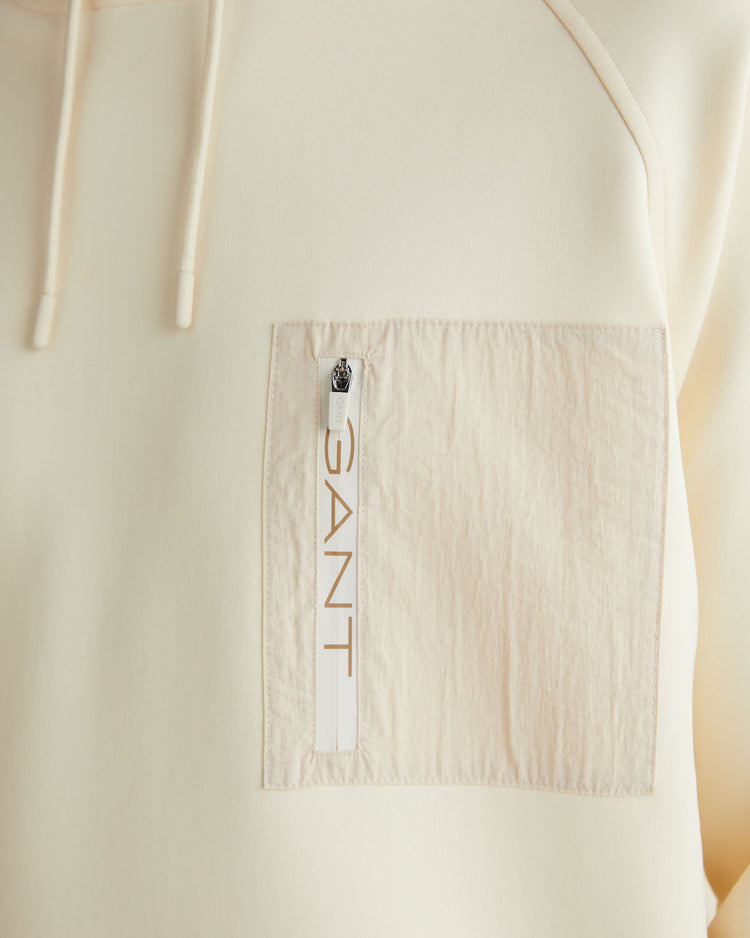 Bluza męska z kapturem z nadrukiem regular fit kremowa