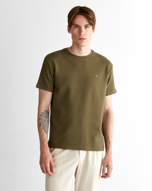 T-shirt męski okrągły kołnierzyk regular fit zielony