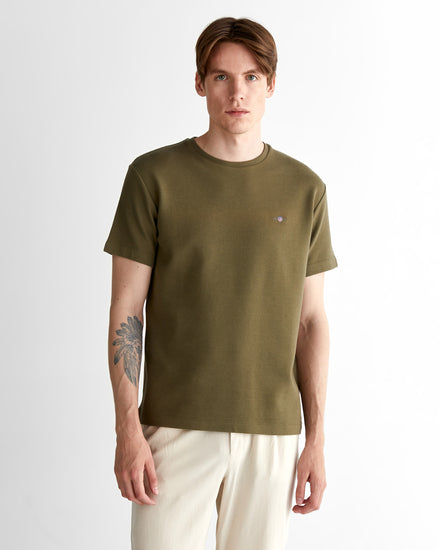 T-shirt męski okrągły kołnierzyk regular fit zielony