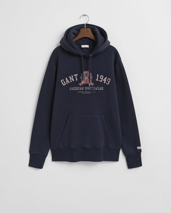 Bluza męska z kapturem z nadrukiem regular fit granatowa
