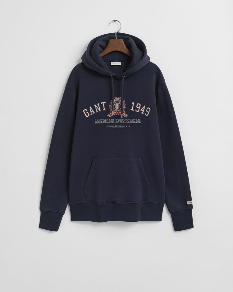 Bluza męska z kapturem z nadrukiem regular fit granatowa