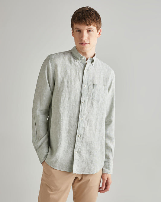 Koszula męska w paski z długim rękawem regular fit zielona