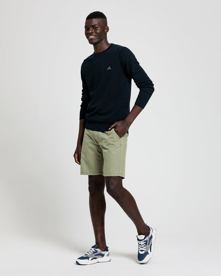 Bawełniany sweter męski z okrągłym kołnierzykiem regular fit granatowy