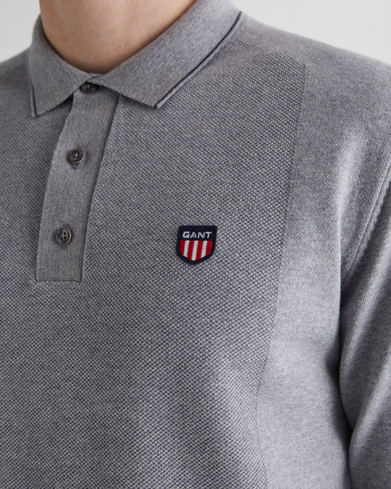 Bawełniany sweter męski z kołnierzykiem polo z długim rękawem regular fit