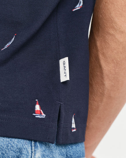 Polo męski z krótkim rękawem z nadrukiem regular fit niebieski