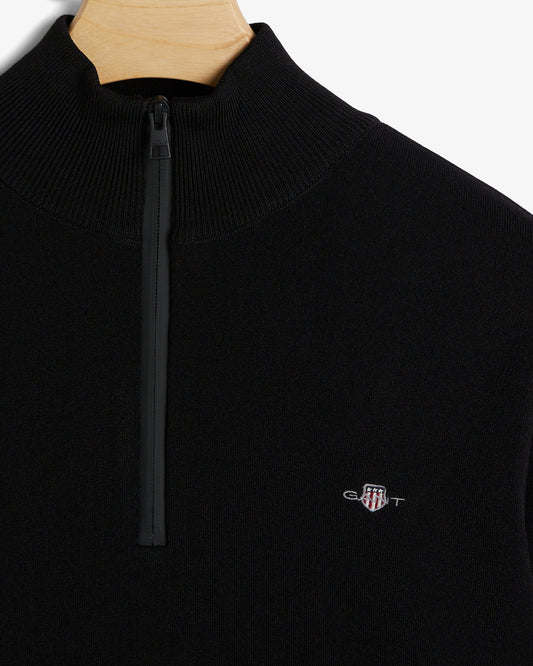 Sweter męski half zip z nadrukiem regular fit czarny