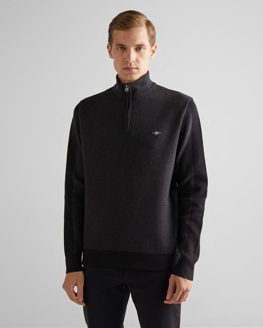 Sweter męski z zamkiem do połowy relaxed fit czarny