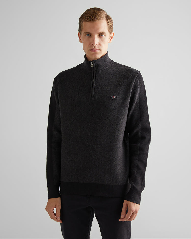 Sweter męski z zamkiem do połowy relaxed fit czarny