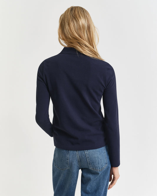 Polo damski z długim rękawem regular fit granatowy