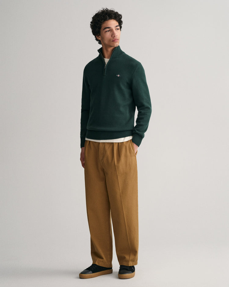 Sweter męski z zamkiem do połowy regular fit zielony