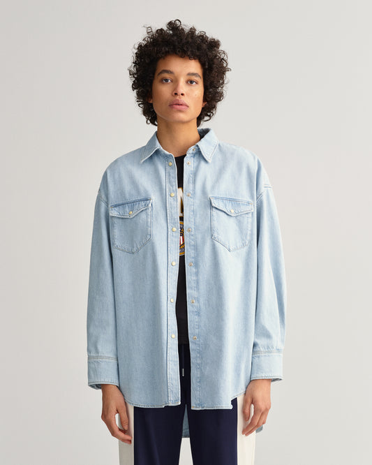 Bawełniana koszula damska z długim rękawem regular fit niebieska