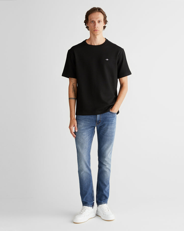 T-shirt męski okrągły kołnierzyk relaxed fit czarny