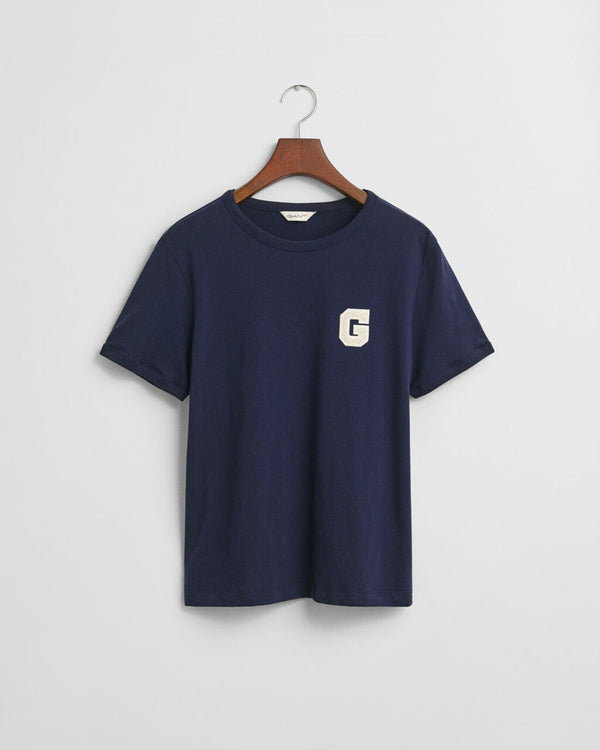 Damska granatowa bawełniana koszulka z naszywką frotte