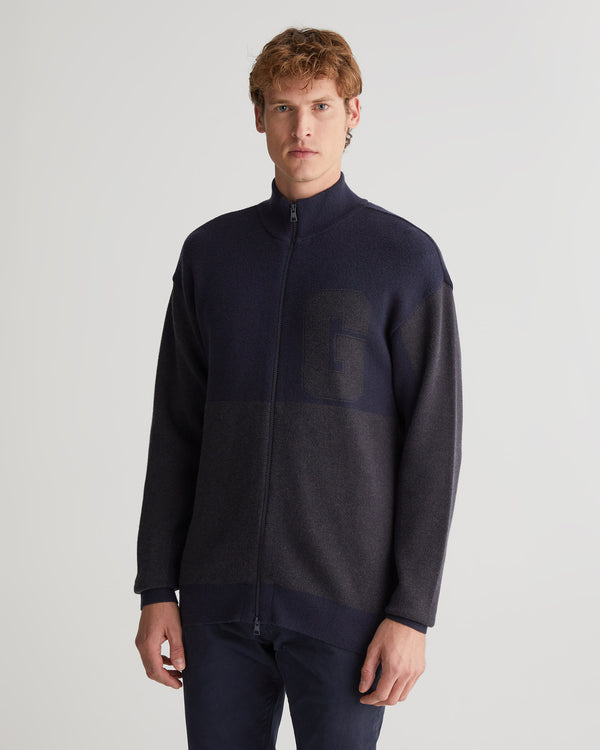 Sweter rozpinany męski z nadrukiem z zamkiem z długim rękawem regular fit