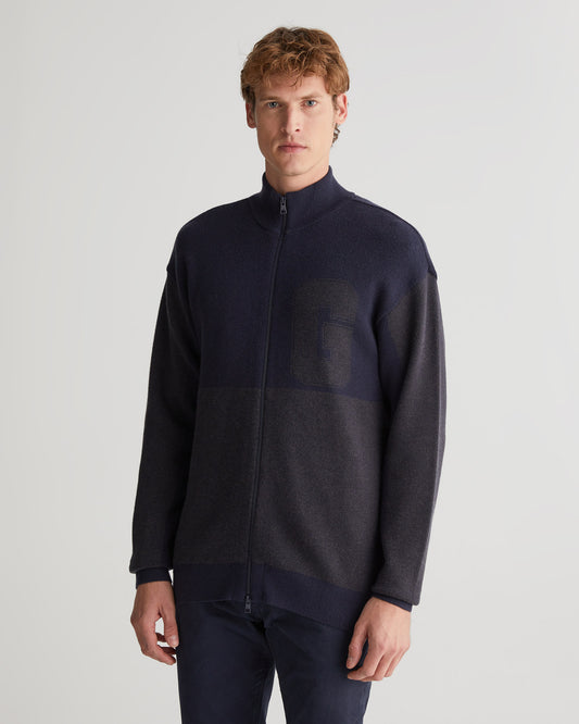 Sweter rozpinany męski z nadrukiem z zamkiem z długim rękawem regular fit