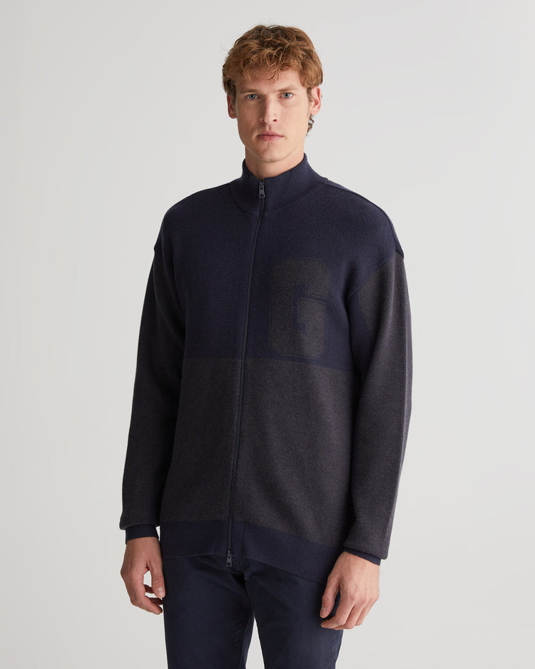 Sweter rozpinany męski z nadrukiem z zamkiem z długim rękawem regular fit