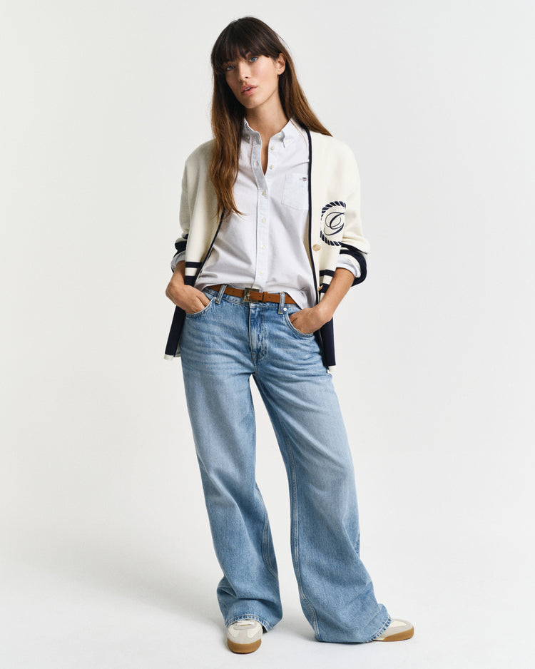 Koszula damska w paski z długim rękawem regular fit niebieska