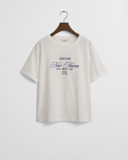 Koszulka damska z nadrukiem i okrągłym kołnierzykiem relaxed fit