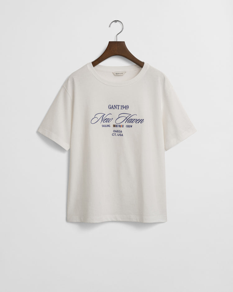 Koszulka damska z nadrukiem i okrągłym kołnierzykiem relaxed fit