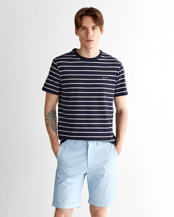 T-shirt męski w paski z okrągłym kołnierzykiem regular fit