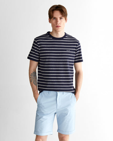 T-shirt męski w paski z okrągłym kołnierzykiem regular fit