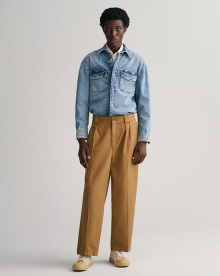 Bawełniana koszula męska z długim rękawem oversize fit niebieska