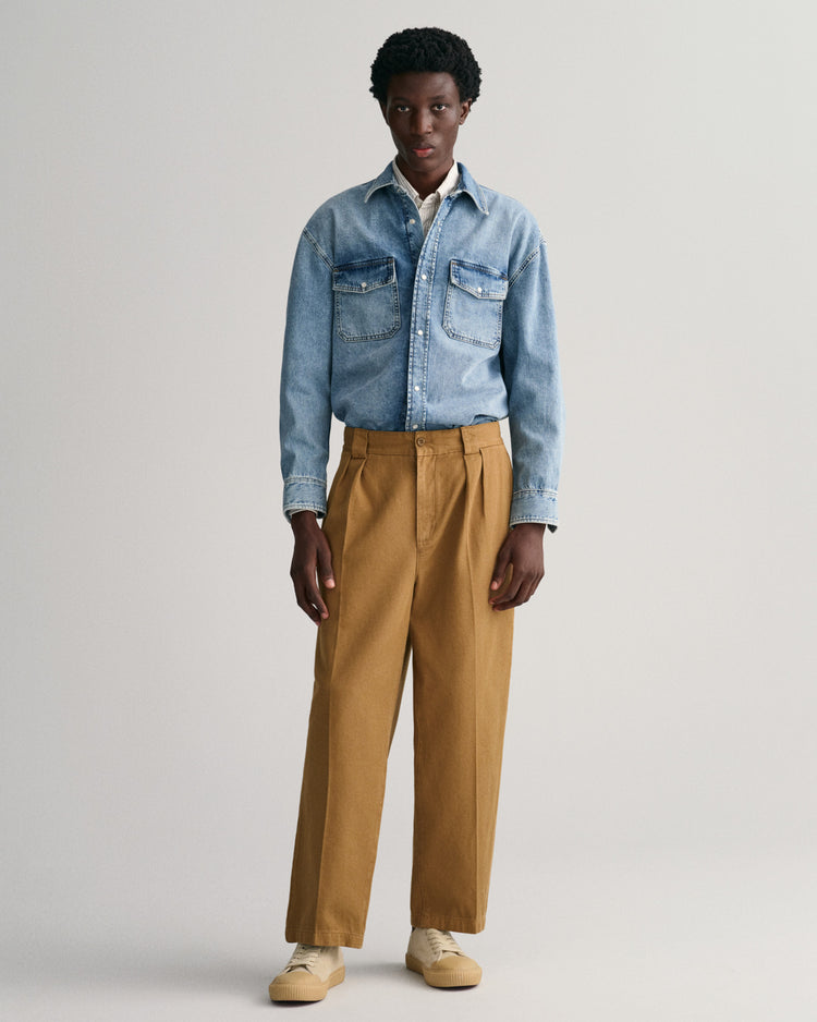 Bawełniana koszula męska z długim rękawem oversize fit niebieska