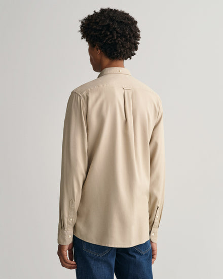 Męska beżowa koszula regular fit z kołnierzykiem button-down