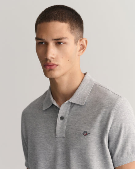 Polo męskie z krótkim rękawem slim fit szare