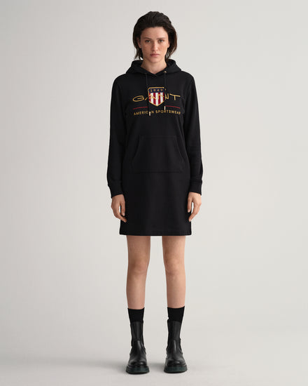 Sukienka damska z kapturem z nadrukiem z długim rękawem relaxed fit