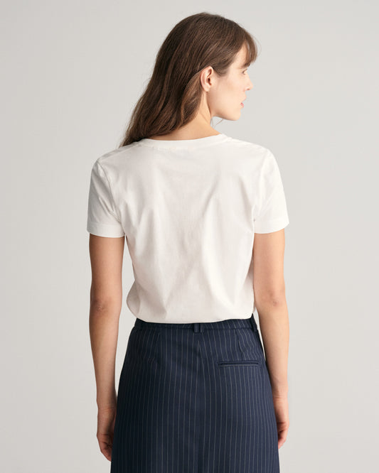 Bawełniana koszulka damska z dekoltem V regular fit biała