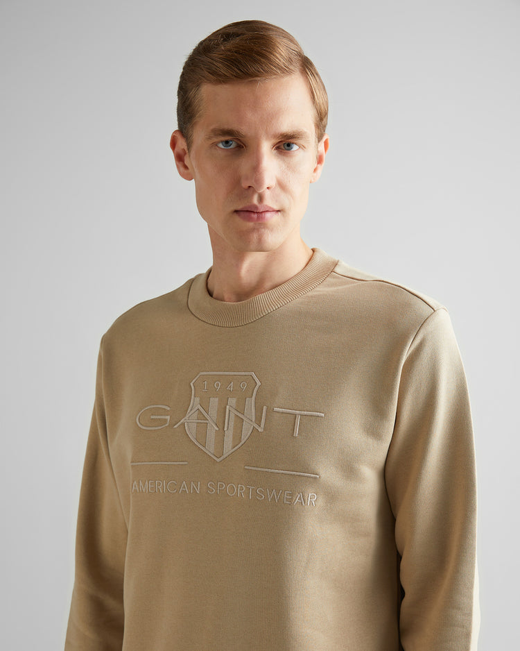 Męska beżowa bluza regular fit z okrągłym dekoltem