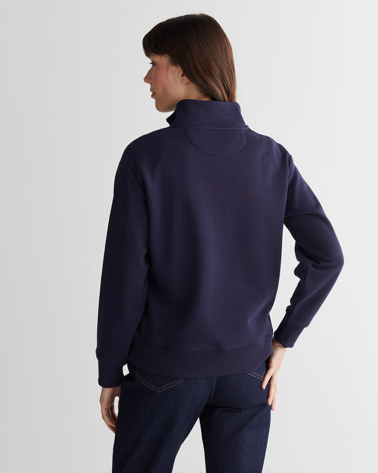 Bluza damska z zamkiem do połowy relaxed fit granatowa