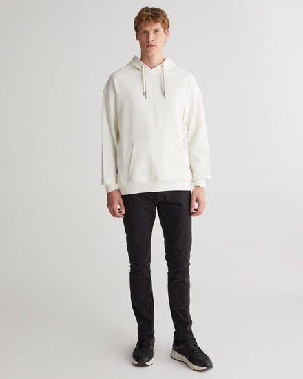 Bawełniana bluza męska z kapturem z nadrukiem regular fit kremowa