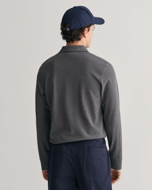 Polo męskie z długim rękawem regular fit szare