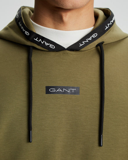 Bawełniana bluza męska z nadrukiem z kapturem regular fit zielona