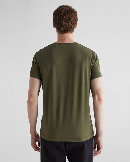 Bawełniana koszulka męska z nadrukiem regular fit zielona