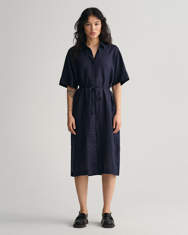 Sukienka damska kołnierz koszulowy krótki rękaw relaxed fit