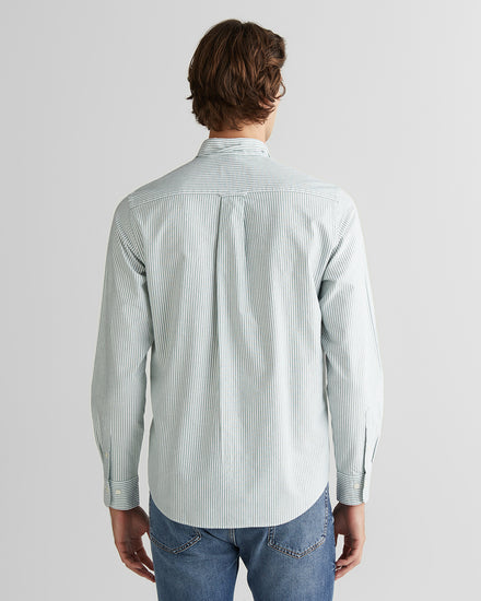 Koszula męska w paski z długim rękawem regular fit zielona