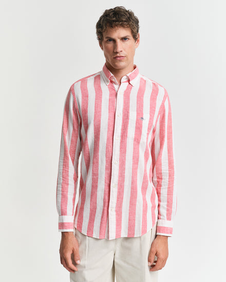 Koszula męska w paski z długim rękawem regular fit czerwona