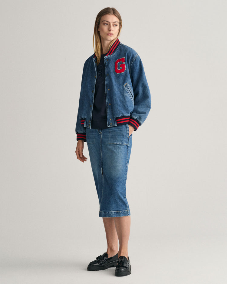 Bluza damska z nadrukiem z okrągłym dekoltem regular fit granatowa