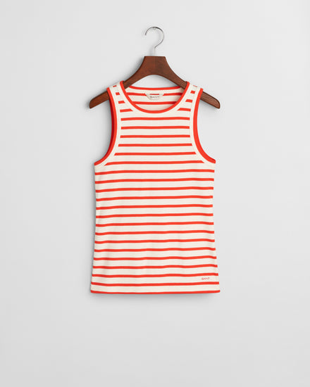 Koszulka damska w paski bez rękawów z okrągłym kołnierzykiem regular fit