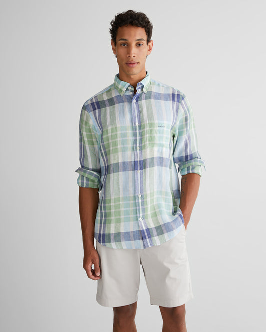 Koszula męska w kratkę długi rękaw regular fit zielona