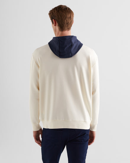 Bawełniana bluza męska z kapturem z nadrukiem regular fit kremowa